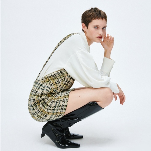 ZARA TEXTURED PLAID PINAFORE DRESS - Picture 3 of 13